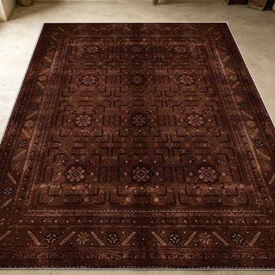 1PC Vintage Distressed Brown Geometric Farmhouse area rugs for Living Room, Soft, All seasons, Easy-maintain, Washable Indoor mat, Farmhouse suitable for dining room, bedroom, entryway, home office, patio, kitchen, Home Decor, Outdoor Decor.