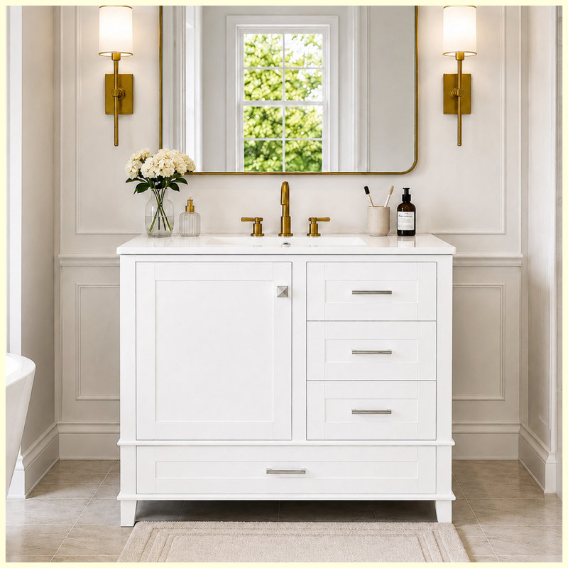 Meuble-lavabo moderne en bois massif 36 po avec rangement à fermeture en douceur