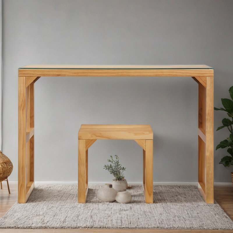 Petit ensemble de table et banc de salle à manger en pin, table de salle à manger en pin, banc en bois pour entrée, salon, cuisine et chambre à coucher (table, banc et table)