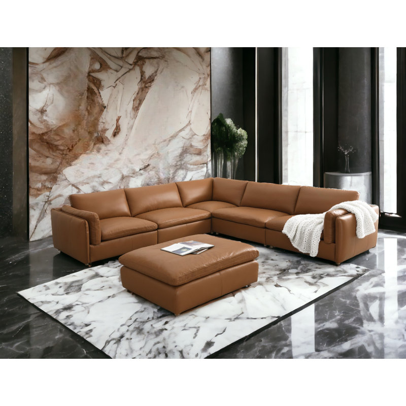 Dominguez 6-piece Modular Sectional Sofa, Brown Genuine Leather