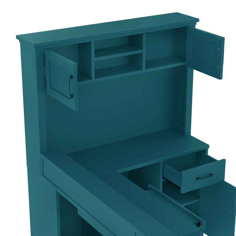 Corner L-Shaped Desk With Charging Station, Green