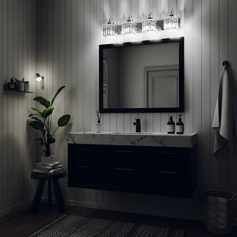 Éclairage pour meuble-lavabo carré en cristal avec finition chromée, douille E26, à intensité variable, câblé, 4