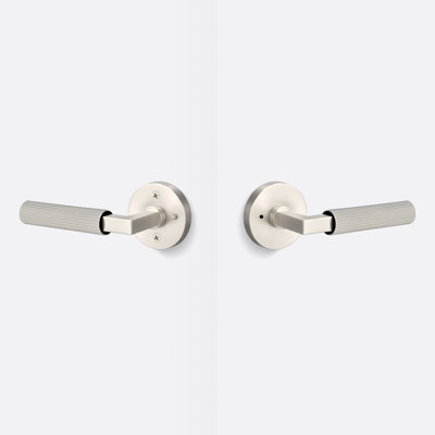 Levanto Round Privacy Rosette In Satin Nickel, Straight Knurled Grip In Satin Nickel