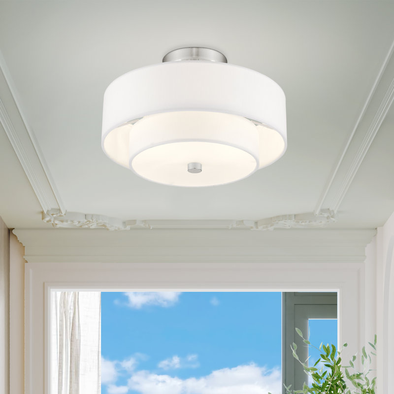 Betel Fabric Semi Flush Mount, 8.25" H x 13" W x 13" D, Brushed Nickel