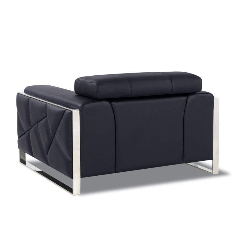 Fauteuil en cuir italien Global United, Argent argent, Noir