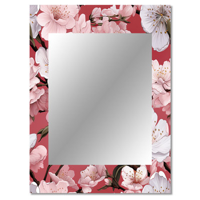 Deasya Pink Sakura Blossoms Floral - Japanese  Decorative Wall Mirror, Oriental Mirror, Printed Metal Art
