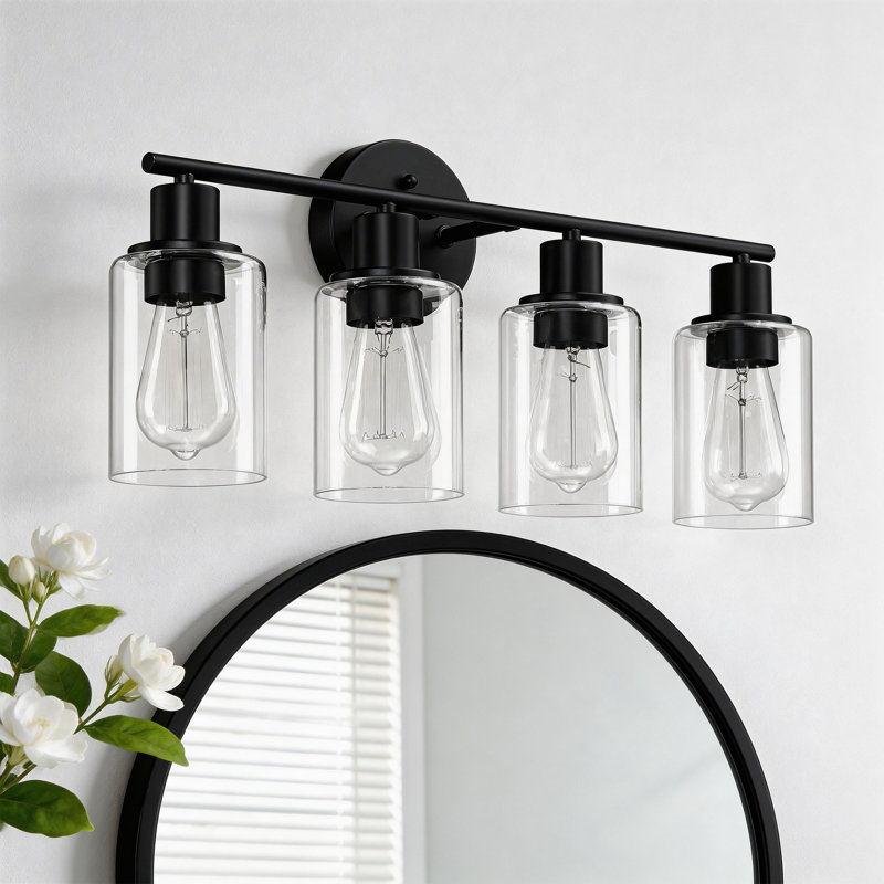 Éclairage pour meuble-lavabo Berume, Laiton vieilli, Noir mat, 4 lumières