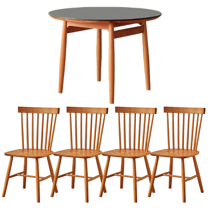 Table ronde en bois de cerisier, Noir, noir, noir, noir, H 29,52 po x L 43,3 po x l 43,3 po