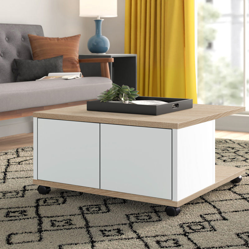 Honorah Solid Coffee Table with Storage, Beige/White