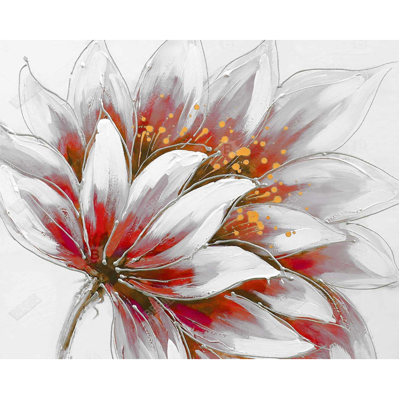 Red Flower With Gold Center Print On Canvas