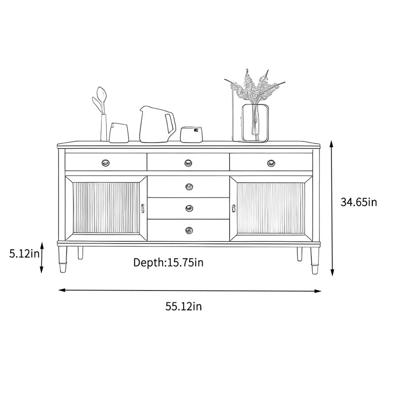 Armoire à thé Simple Living Room, H 34,65 po x l 55,12 po x P 15,75 po, Café