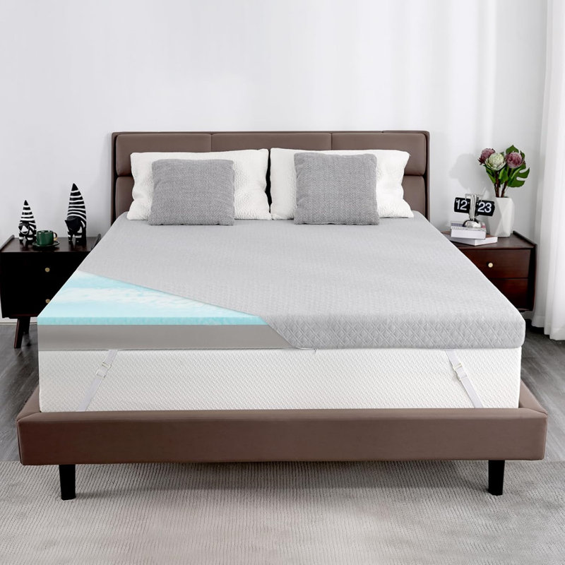 Medium Firm Mattress Topper King, Memory Foam Mattress Topper Cooling Gel Charcoal Bed Topper For Pain Relief, High Density Firm Mattress Pad With Removable Cover