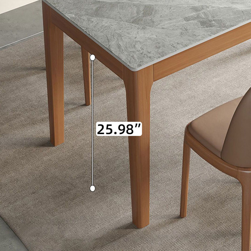 Grey+Tan Rectangular Stone+Solid Wood Dining Table, 29.53"H x 55.12"L x 31.5"W