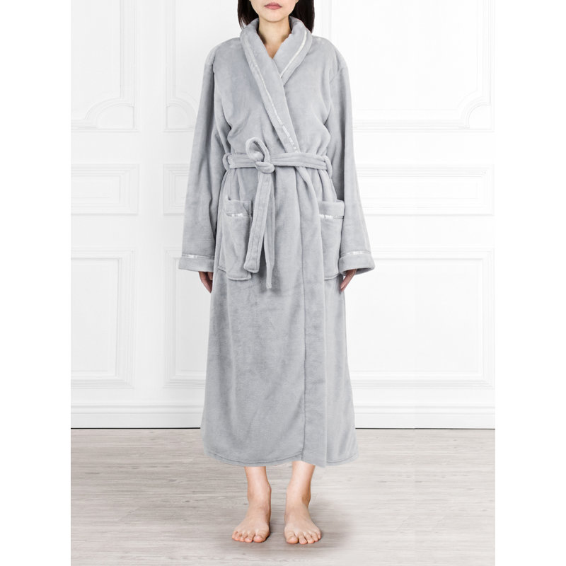 Peignoir mi-mollet en molleton avec poches, G / TG, Gris clair