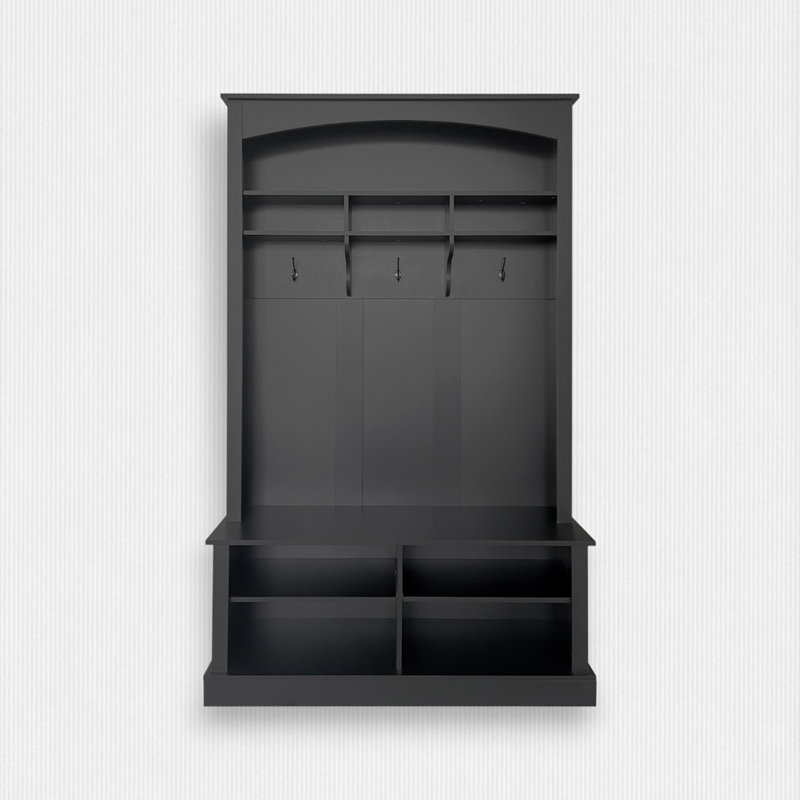 Rafaelita Hall Tree with Bench and Shoe Storage, Black