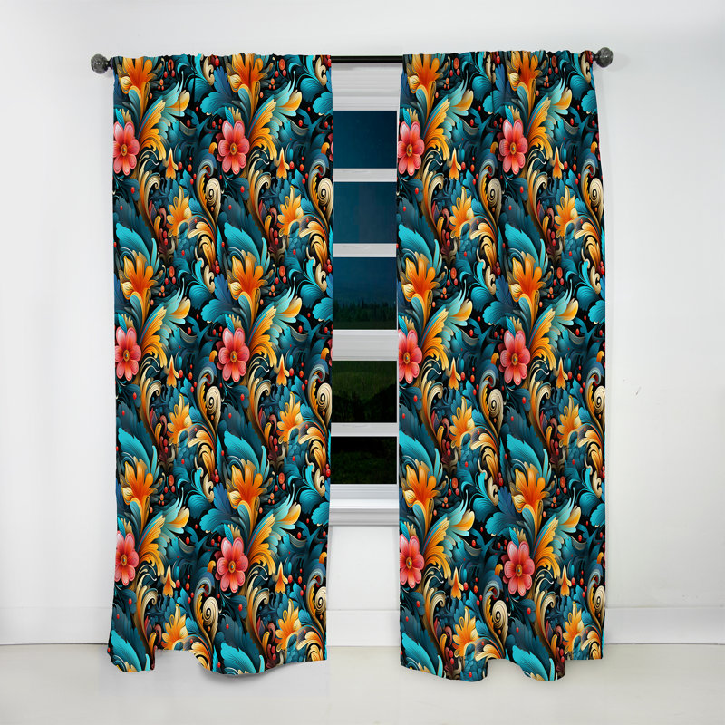 Motif cachemire rétro Fusion - Rideau floral - Rideau floral obscurcissant - 1 panneau, L 52 po x L 95 po