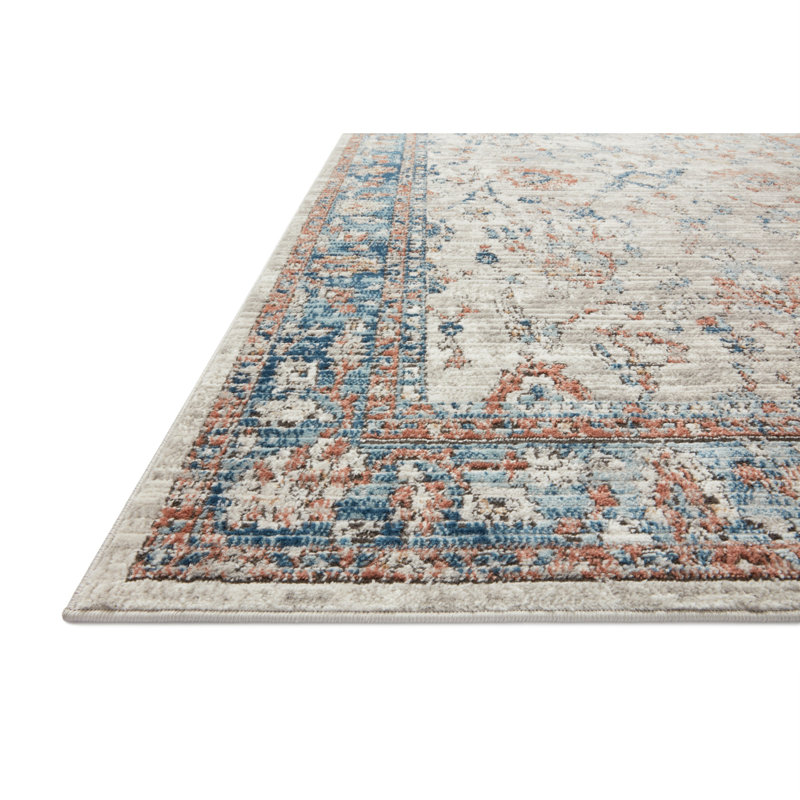 Tapis oriental en polypropylène gris / bleu / orange Mainville, Rectangle 2 pi 8 po x 4 pi