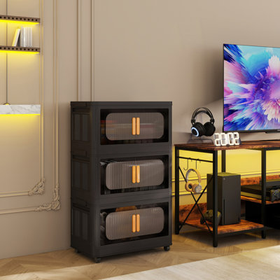 Armoire de rangement pliante, 4 bacs de rangement pliables avec porte magnétique
