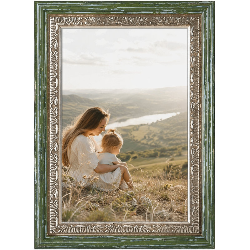 Cadre photo vert orné avec passe-partout pour affichage mural ou de table, Vert, 4 po x 6 po, 3.5" x 5"