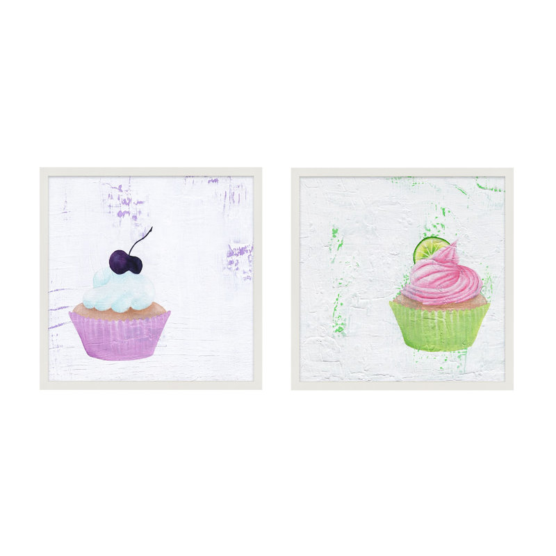 Cherry And Lime Cupcakes. Set Of 2 Print by Katy Montica, 36" W x 36" H x 1.25" D, White Framed Paper