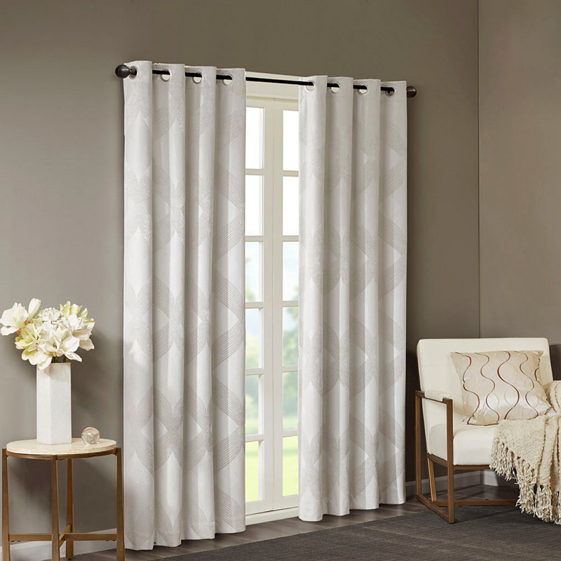 Ogee Knitted Jacquard Total Blackout Curtain Panel(Only 1 Pc Panel), Ivory, 50" W x 84" L
