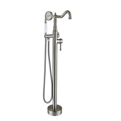 Tub Faucet With Hand Shower In Brushed Nickel - Metal, 44.33 In. Depth Modern Bathroom Solid 12.87 Lb Full Body Spray For