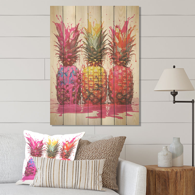 Ananas colorés colorés torsadés - ananas sur bois, H 20 po x l 10 po