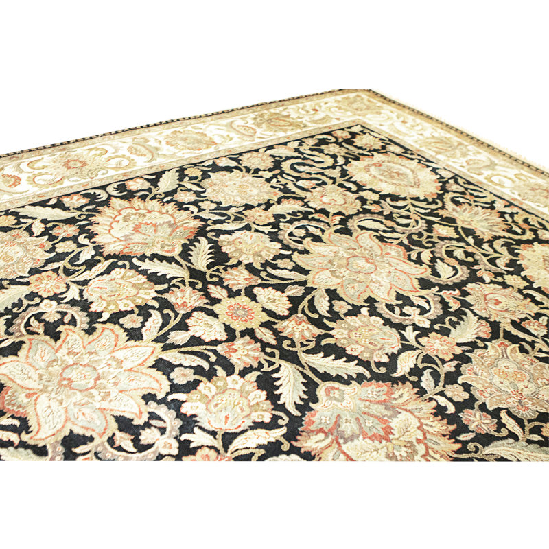 High-Quality Hand-Knotted Black And Ivory Area Rug