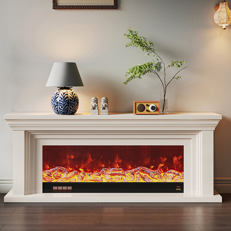 White Solid Wood TV Cabinet Heating Fireplace, White, 31.5" H x 86.61" W x 12.6" D