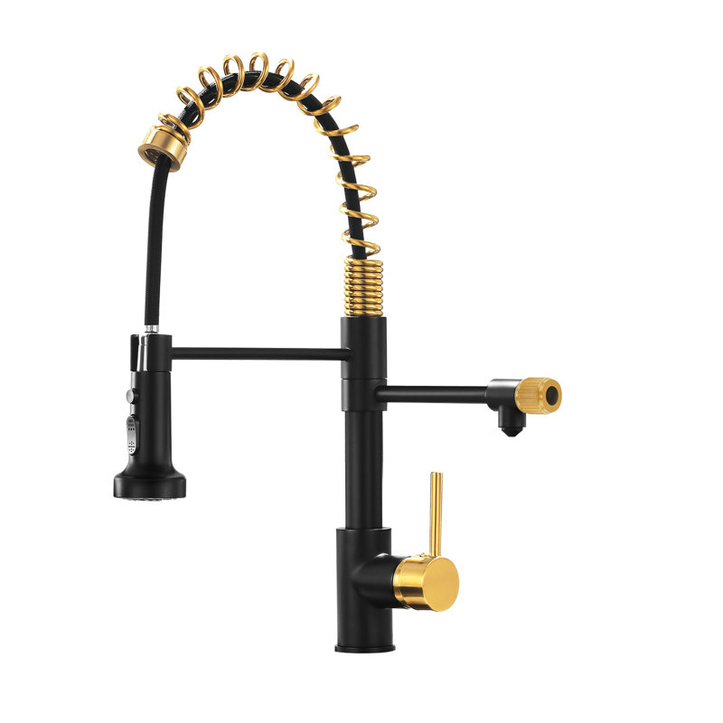 Black And Gold Kitchen Drinking Water Faucet - Purifier With Pull Down Filter Easy To Install Yourself Modern Tap In Color Elegant Appearance