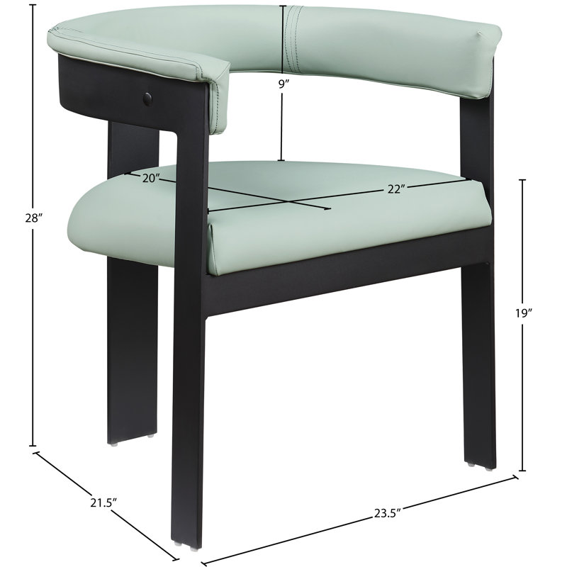 Romeo Finished Upholstered Back Arm Chair, Mint Green Vegan Leather, Matte Black Powder Coating