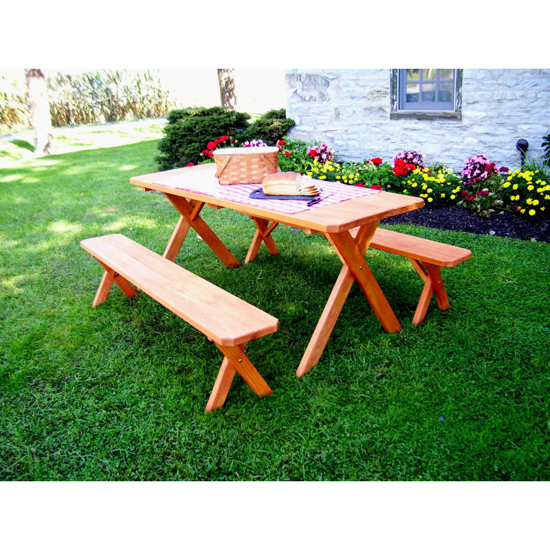 Dyann Rectangular 6 - Person Pine Picnic Table, Redwood Stain, 30" H x 27" W x 44" D