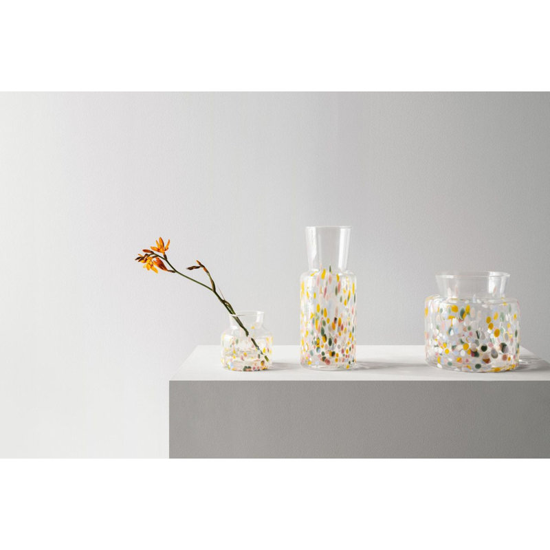 Meadow Glass Table Vase, 4.5" H x 4.3" W x 4.3" D, White/Pink/Yellow/Green