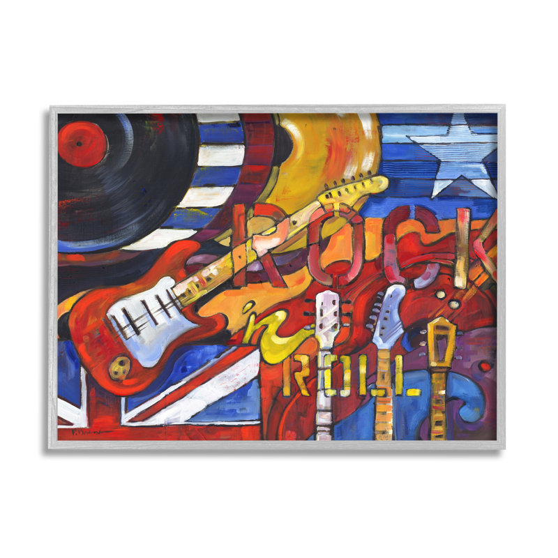 Rock'n Roll Music Tribute par Paul Brent - Impression sur bois, H 11 po x l 14 po x P 1,5 po, Giclée encadrée noir minuit