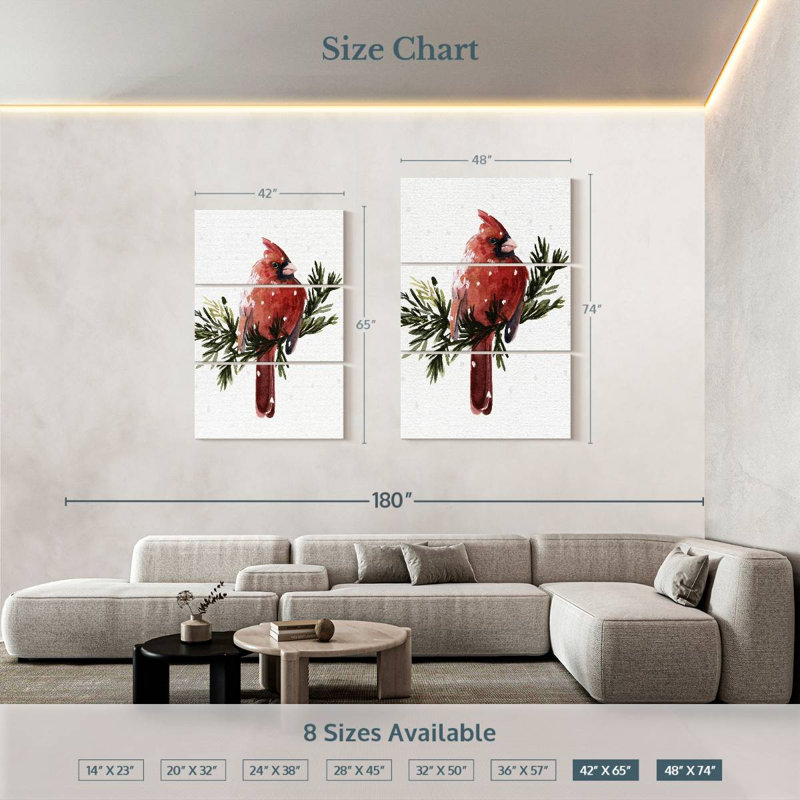 Brampt cardinal avec neige I, H 74 po x l 48 po