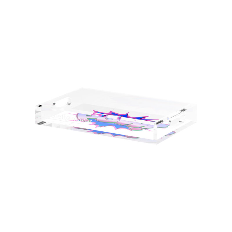 Pow Blue Pink Acrylic Rectangle Decorative Tray, 12.5"W x 7.75"D x 2"H