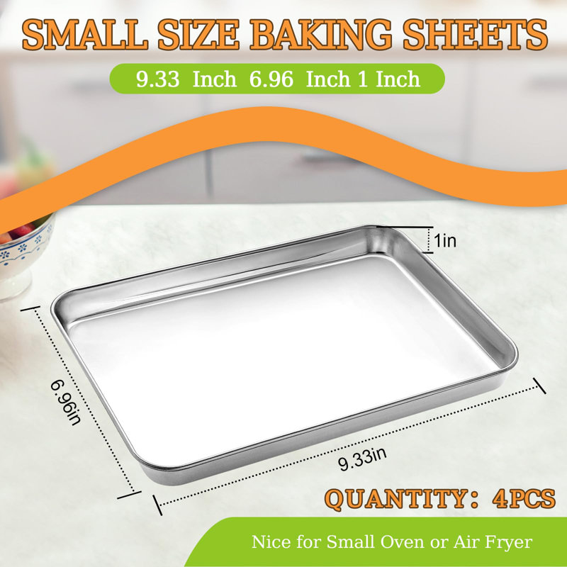 4 Pieces Baking Sheet Pan Tray, Stainless Steel Small Cookie Sheets For Baking,Warp Resistant & Heavy Duty & Rust Free Baking Pans Set