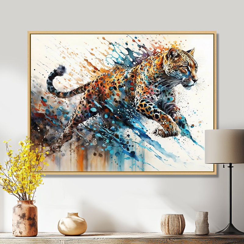Guépard - art mural guépard, H 30 po x l 40 po x P 1,5 po, Maple Floater Framed