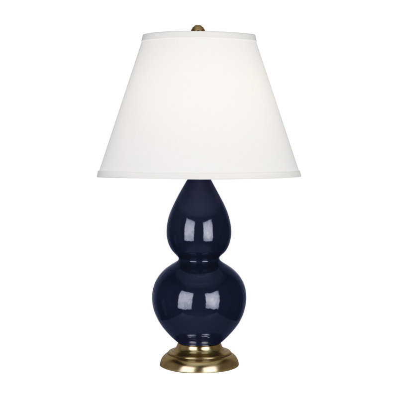Small Double Gourd Ceramic Table Lamp, Midnight Blue/Antique Brass