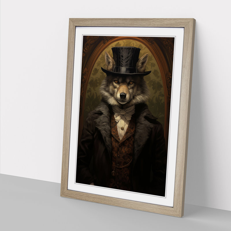 Wolf Victorian - Single Picture Frame Print on Wood, 64cm H x 46cm W x 2cm D, Oak