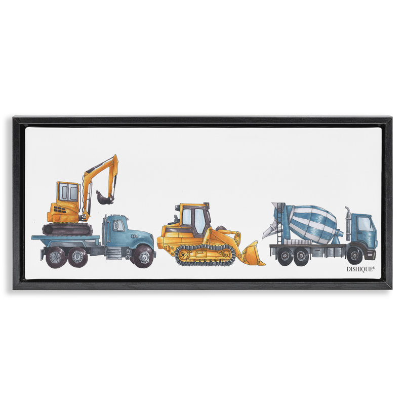 "Construction Engages volant", art mural encadré noir sur toile, Cadre flottant noir de jais, H 14 po x l 31 po