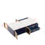 Table basse moderne bleu marine avec 2 portes de rangement en verre, 4 tiroirs, pieds en métal doré pour luxe, éclairage multicolore, ambiance dynamique, pieds rectangulaires de 47,2 po, style, taille et marbre