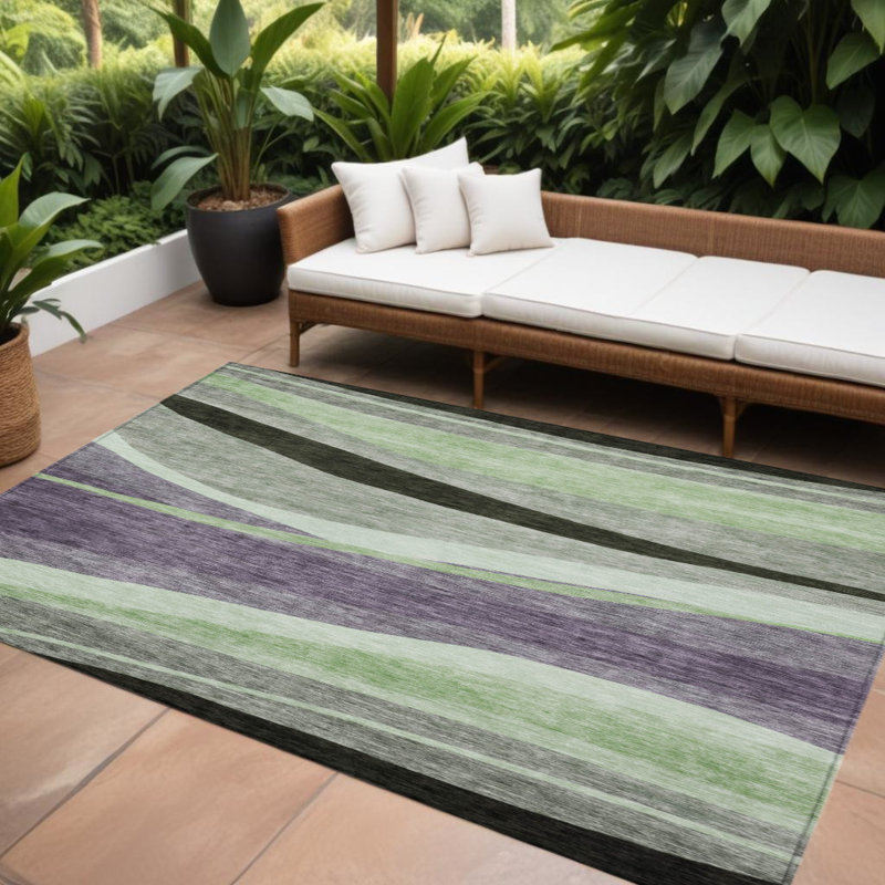 Tapis d'extérieur lavable abstrait mauve et vert 8 pi x 10 pi