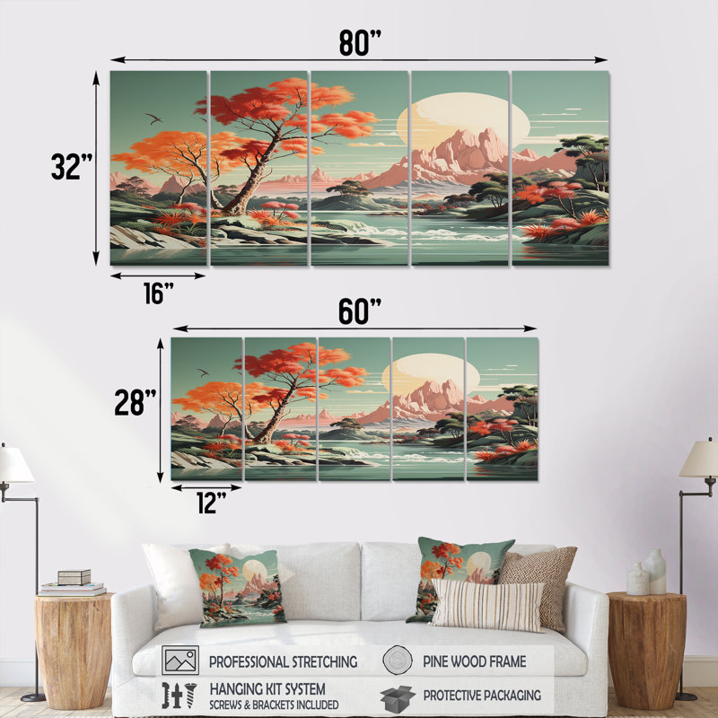 Ensemble d'art mural rétro 5 pièces, H 28 po x l 60 po