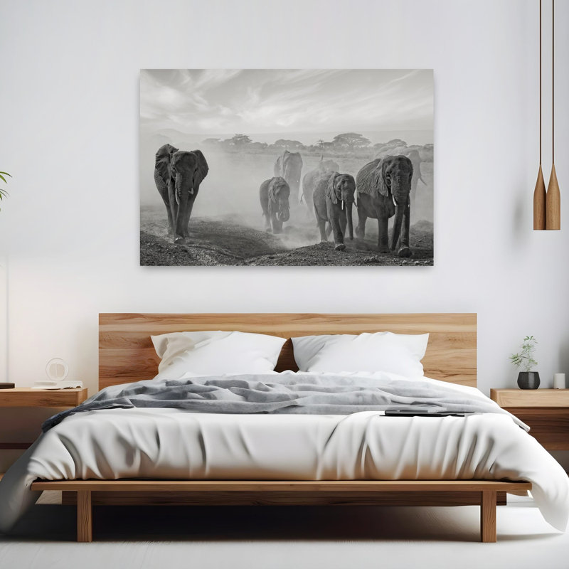 Éléphants en poussière d'éléphant contemporain, H 40 po x l 60 po