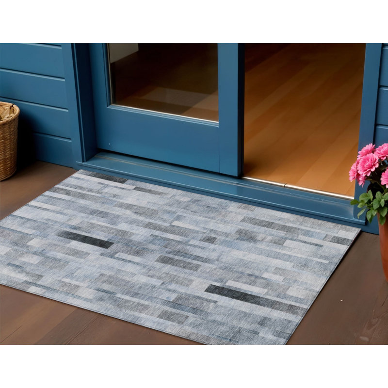 Tapis intérieur lavable rayé bleu 3 pi x 5 pi