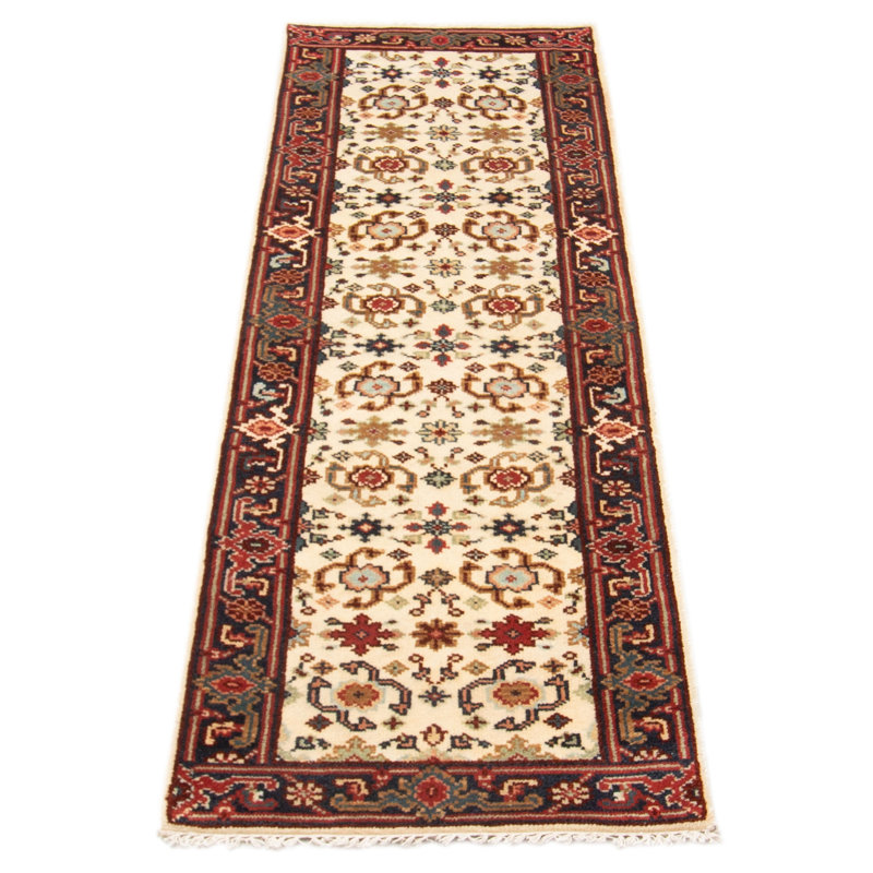 Tapis de couloir unique en laine noué à la main de style nouvel âge 2 pi 7 po x 7 pi 11 po Hijoung en brun / crème / rouge