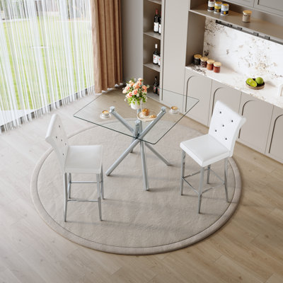 Ensemble de table de salle à manger moderne, peu encombrant, en métal et en verre, parfait pour la cuisine de bar à la maison