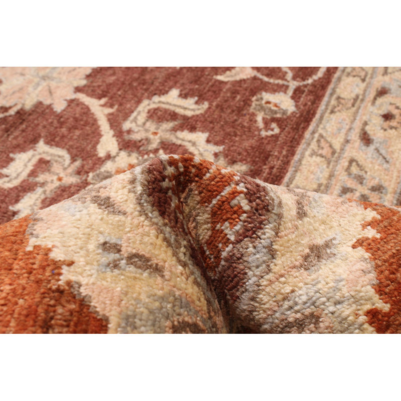 Tapis brun foncé en laine noué à la main de conception unique 8 pi x 10 pi New Age