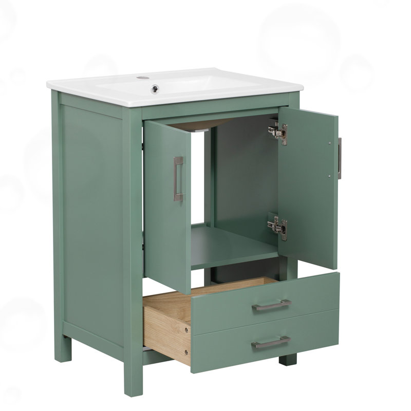 Bathroom Vanity Set with Ceramic Sink Combo + Silver Handles, Green